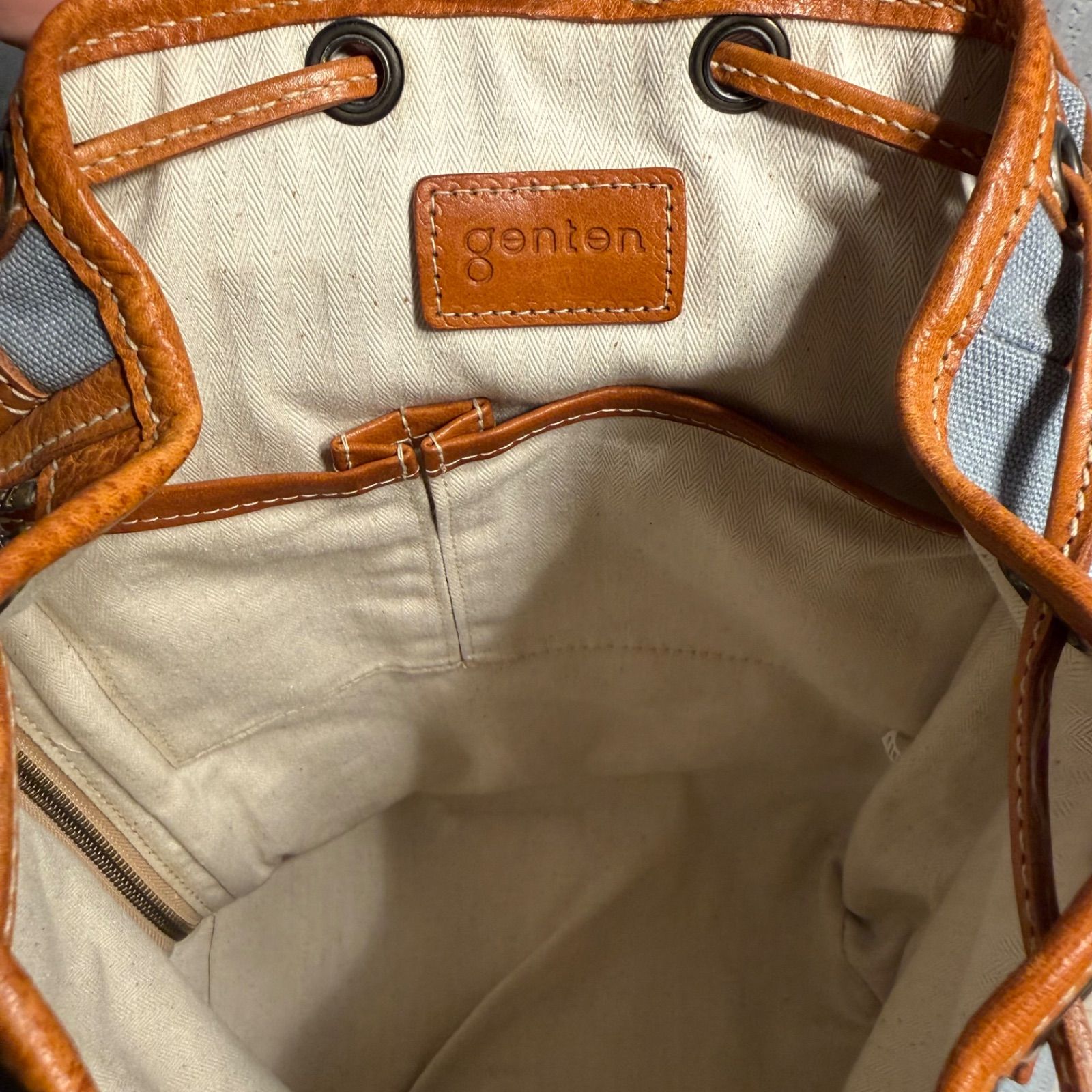 genten ゲンテン レザー×麻帆布 リュックサック ナチュラル バック 
