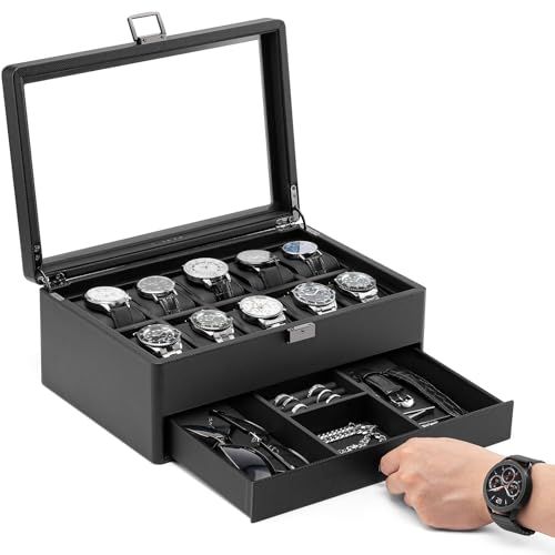 Vlando PU 収納ボックス 腕時計10本収納 二層デザイン 腕時計ボックス メンズ収納ボックス プレゼント da 3026 b 3