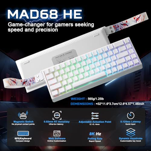 YUNZII x MAD 68 HE 有線式 磁気スイッチ メカニカルゲーミングキーボード 60%配列 ホール効果 作動点調整 PBTキーキャップ RGB ホットスワップ 8 K Hz ポーリングレート da 866000