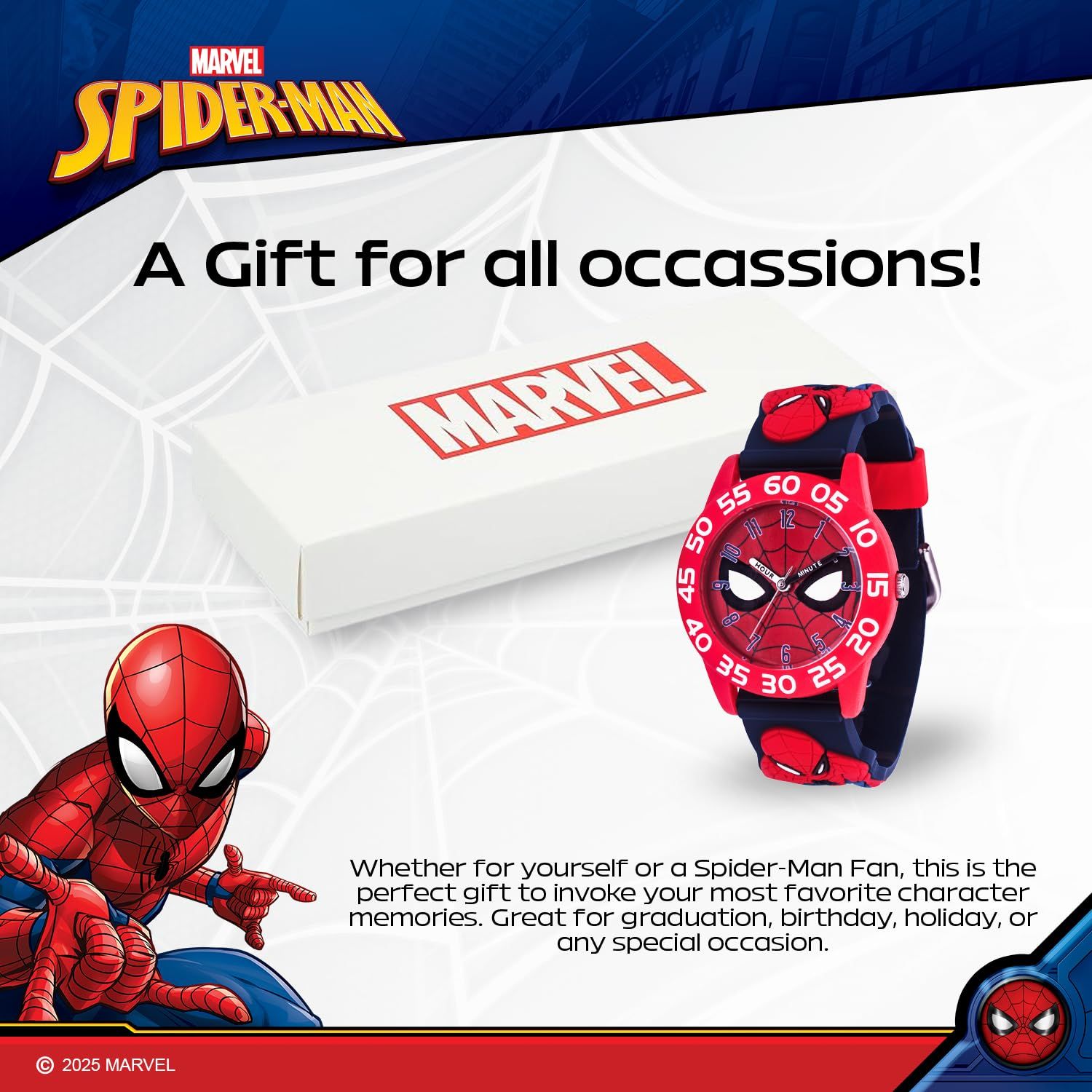 Marvel スパイダーマン 子供用 プラスチック Time Teacher アナログクォーツ 3Dストラップウォッチ, ブラック, クォーツ腕時計。 [ブラック]
