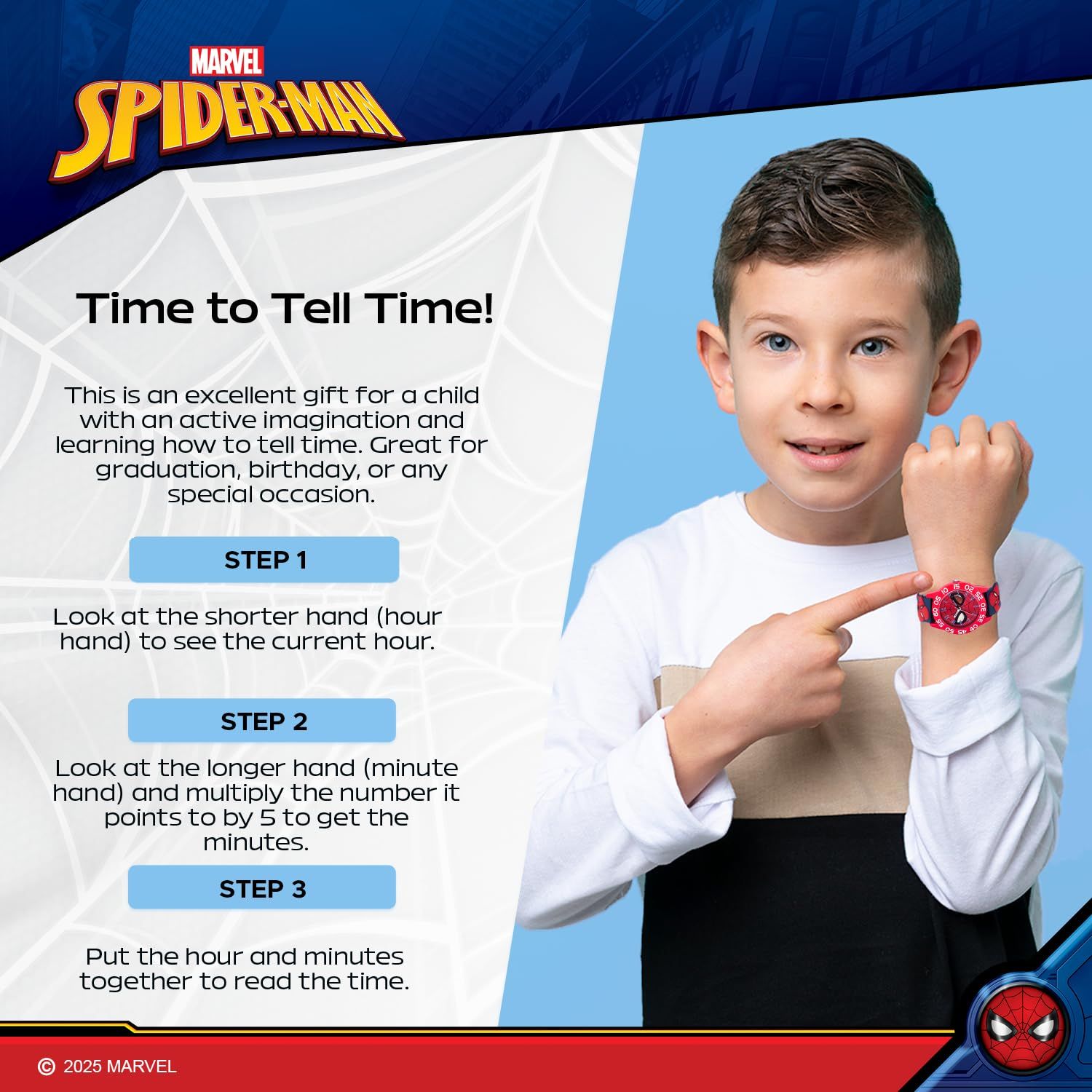 Marvel スパイダーマン 子供用 プラスチック Time Teacher アナログクォーツ 3Dストラップウォッチ, ブラック, クォーツ腕時計。 [ブラック]