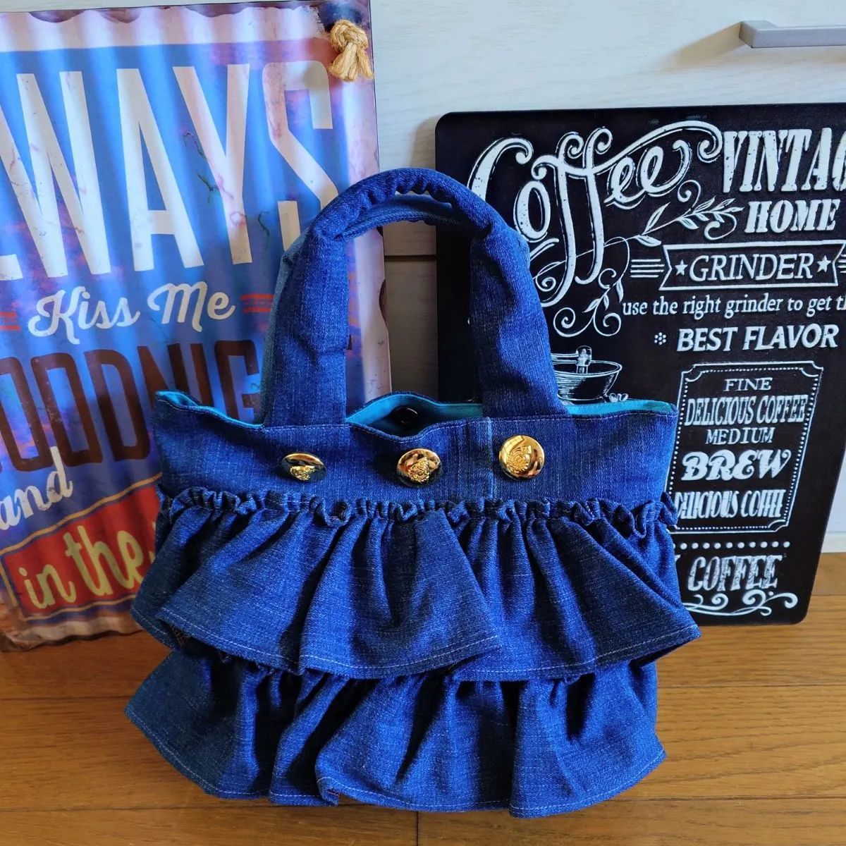 トートバッグの作り方フリルで可愛く❣️ジーンズで作るデニムバッグ