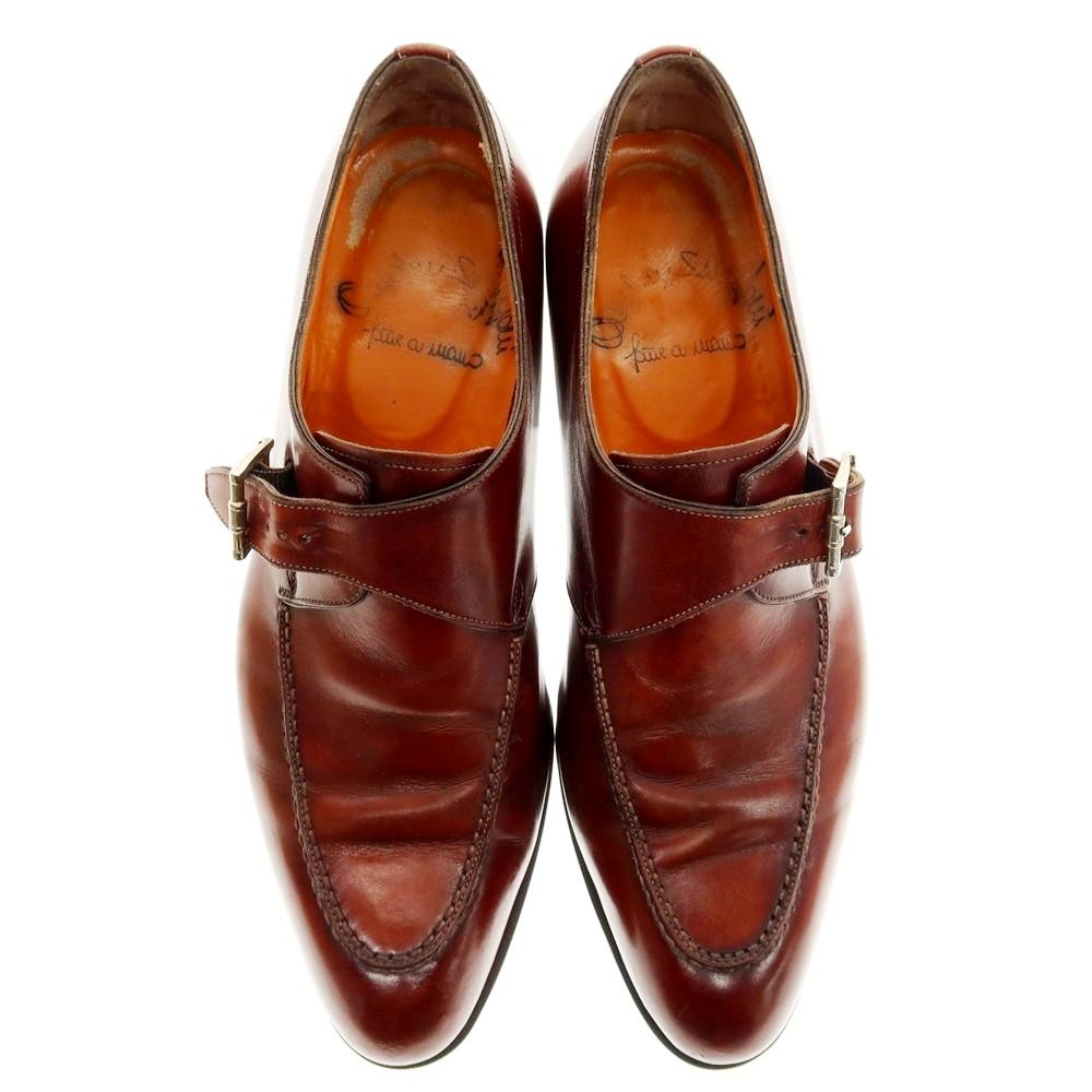 極美品　サントーニ　ドレスシューズ シングルモンク　ブラウン　シボ革　1942 中古】サントーニ Santoni シングルモンク ドレスシューズ ブラウン