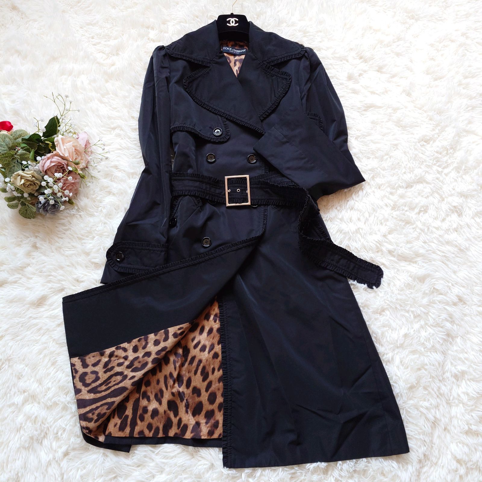 ドルチェ&ガッバーナ DOLCE&GABBANA トレンチコート フリル レオパード