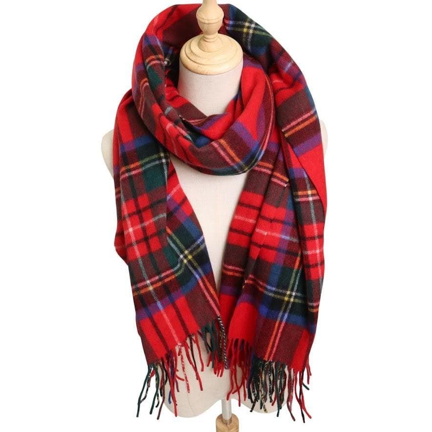 ジョンストンズオブエルガン 大判ストール マフラー カシミヤ チェック レッド Johnstons of Elgin（ジョンストンズ オブ エルガン）｜【SALE