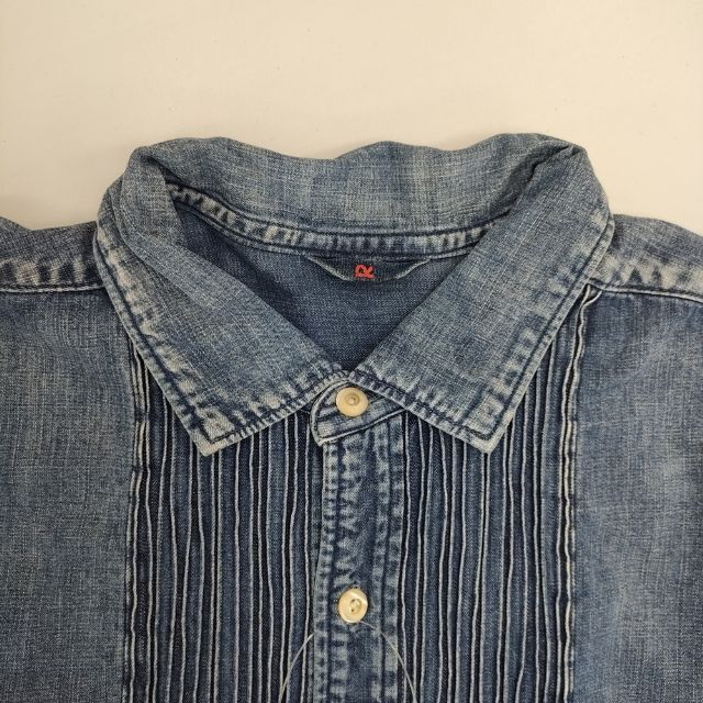 45R/45rpm 加工デニム インディゴ ピンタック ワンピース ブルー