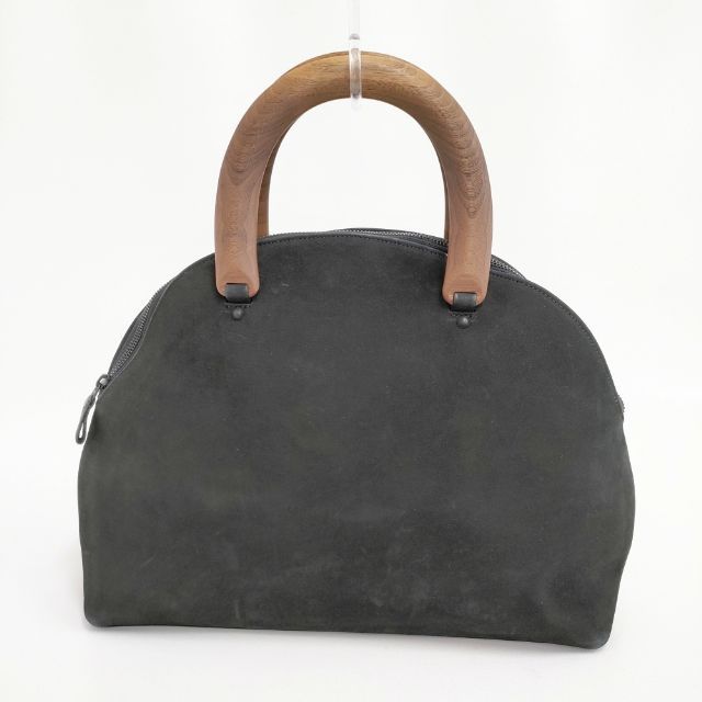 新品・未使用 ヨーガンレール ラウンドレザーバッグ ブラウン系 JURGEN LEHL ウッドハンドル ラウンド レザー トートバッグ ブラック