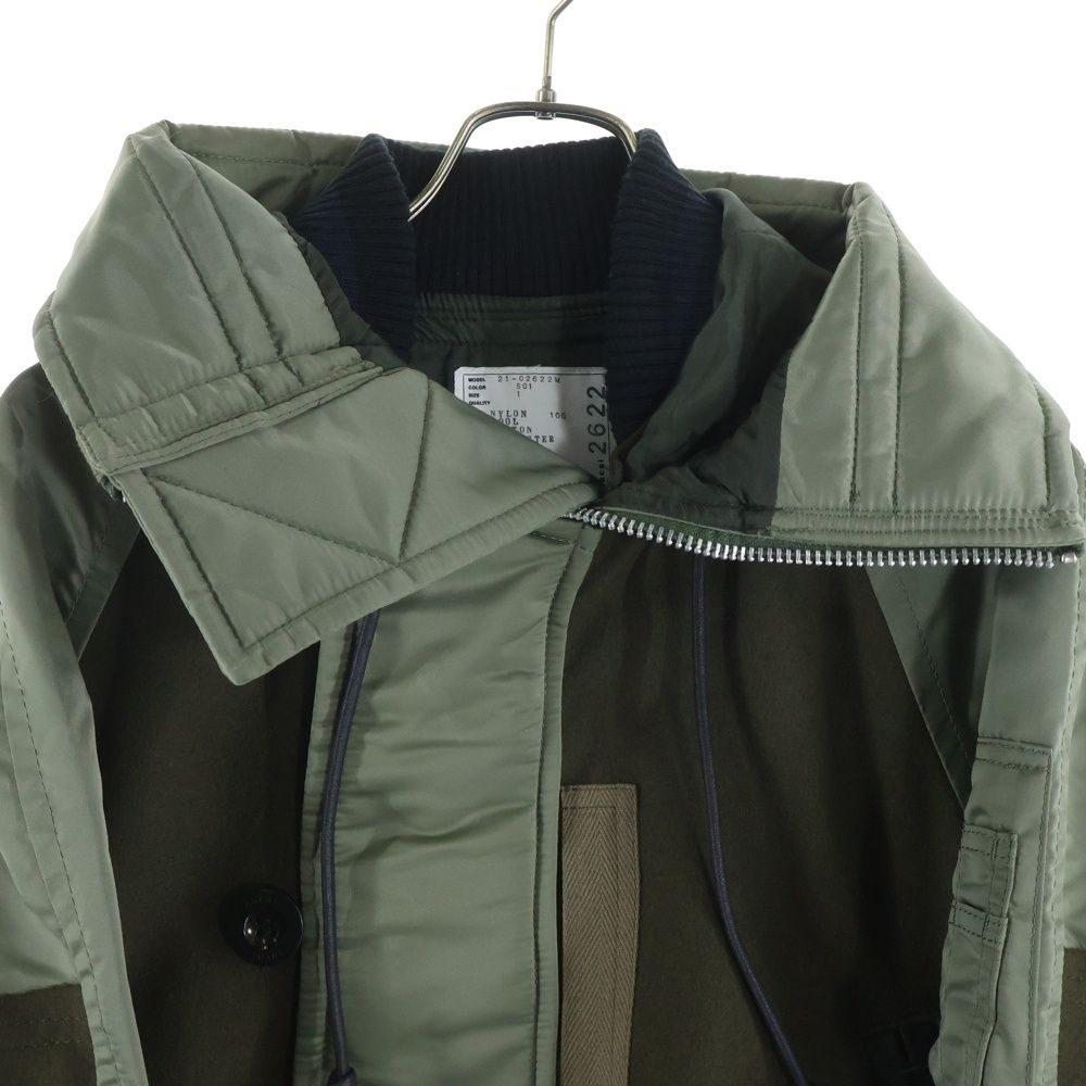 Sacai (サカイ) 21AW ナイロン切り替え ドッキング ウール フーデッド