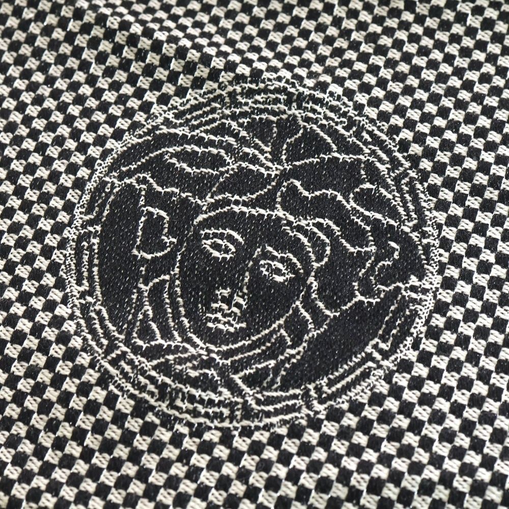 VERSACE (ヴェルサーチ) ブロックチェック フリンジ ウール ストール