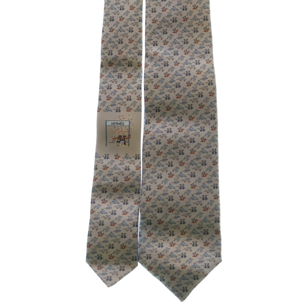 HERMES (エルメス) H アン ムーブメント シルク ネクタイ グレー