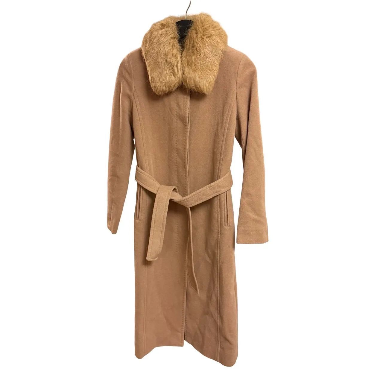 フラジール レディース ロングコート ウール キャメル 腰ベルト付き