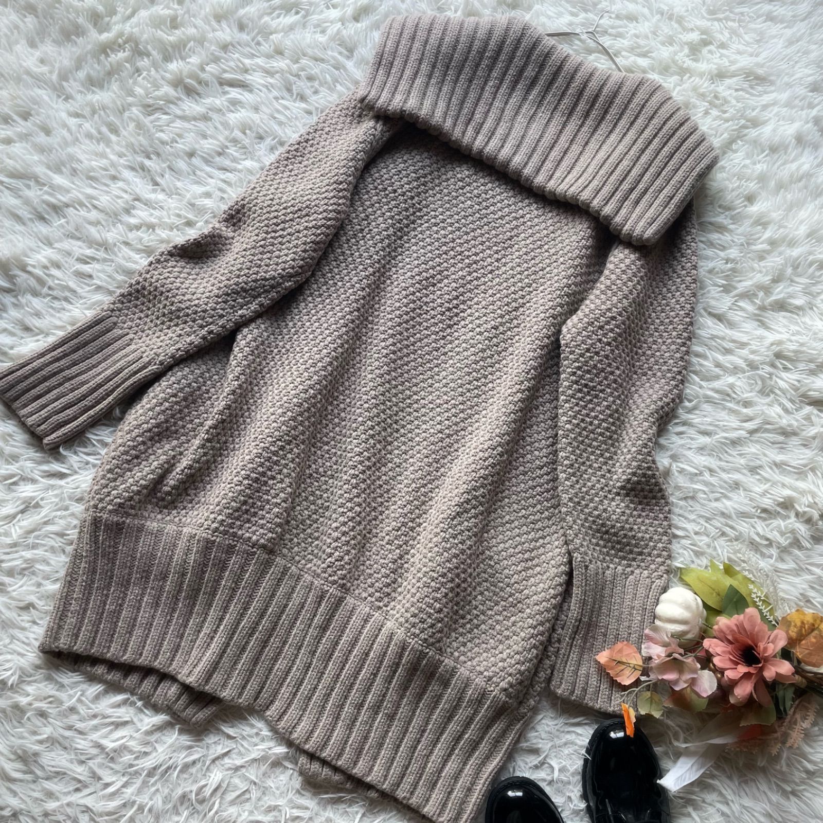 極美品 FOXEY フォクシー ウール混ロングカーディガン コーディガン