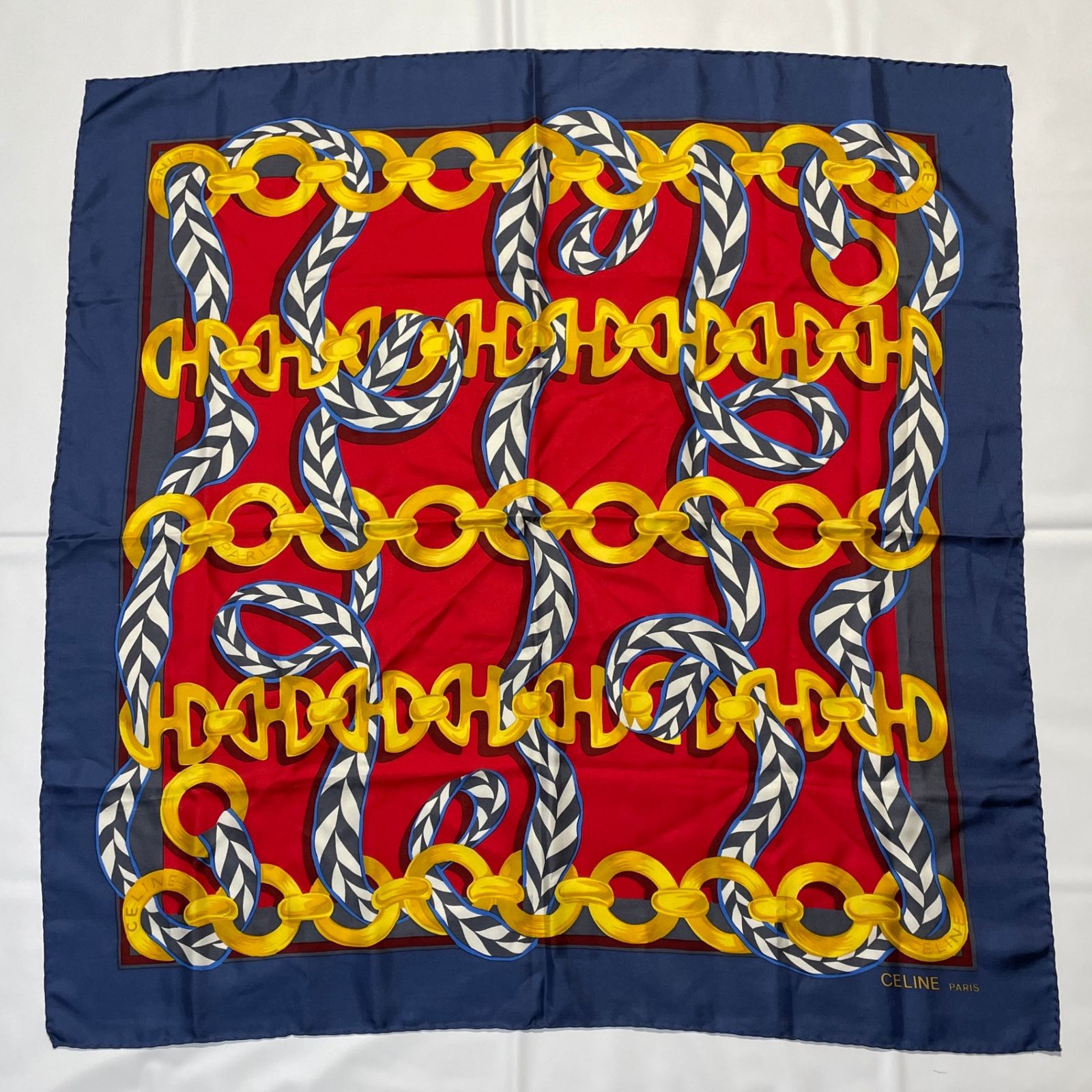 2512-147｜セリーヌ スカーフ シルク ネイビー タグあり - メルカリ