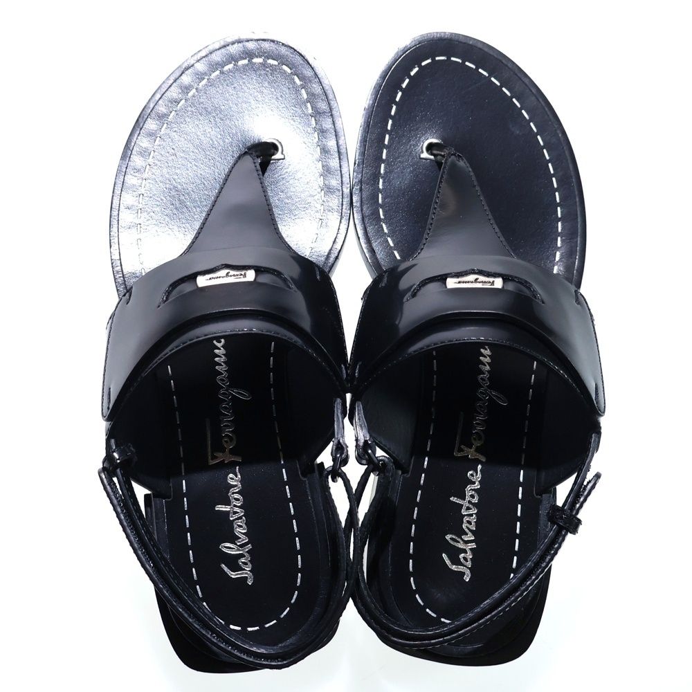 サルヴァトーレ フェラガモ 8 1/2 26 ヴァラ レザー サンダル ブラック Salvatore Ferragamo (サルヴァトーレ フェラガモ) コインレザー