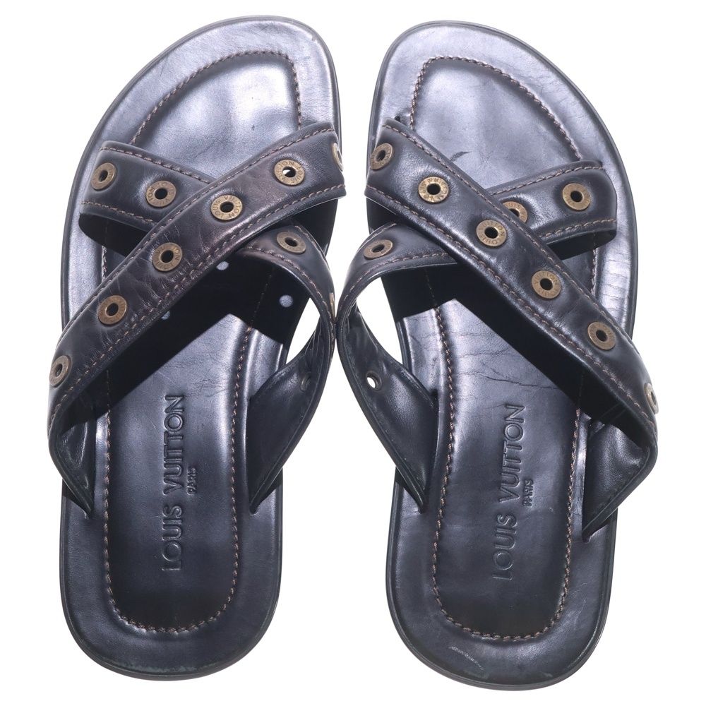 LOUIS VUITTON (ルイヴィトン) レザーフラットサンダル ダークブラウン