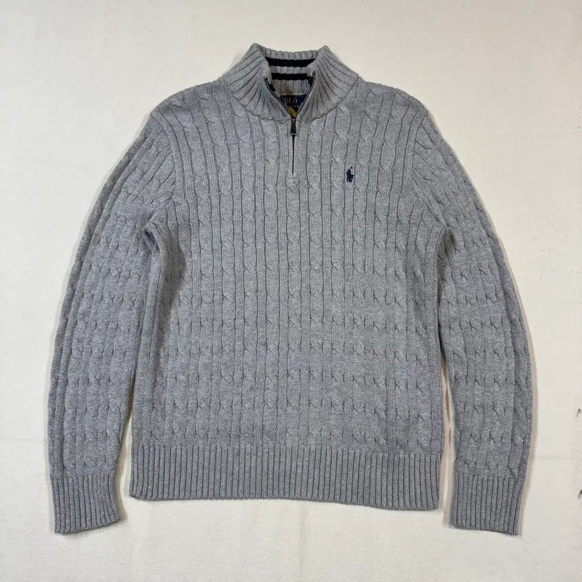 【美品】ポロラルフローレン ハーフジップ ケーブルネック グレー Mサイズ レディース Mサイズ) ポロラルフローレン ケーブル ニット ハーフ