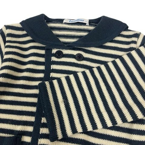 【美品】ファミリア　ウール混カーディガン　M ファミリア Familiar カーディガン 長袖 ボーダー ウール混 90 紺