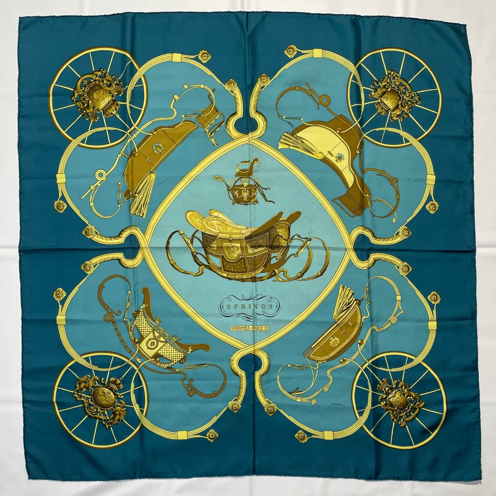2507-5｜美品｜エルメス カレ 90 スカーフ シルク ブルー エルメス HERMES カレ90 CARPE DIEM 今日一日を楽しむ スカーフ シルク