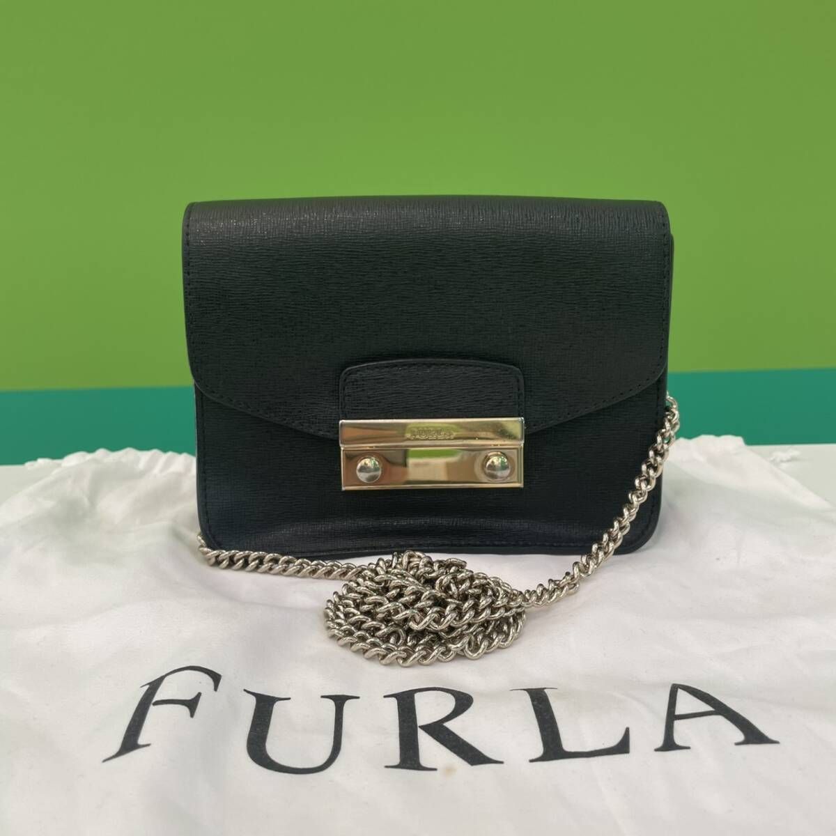 豊】FURLA フルラ レザー ワンショルダー チェーン ミニバッグ