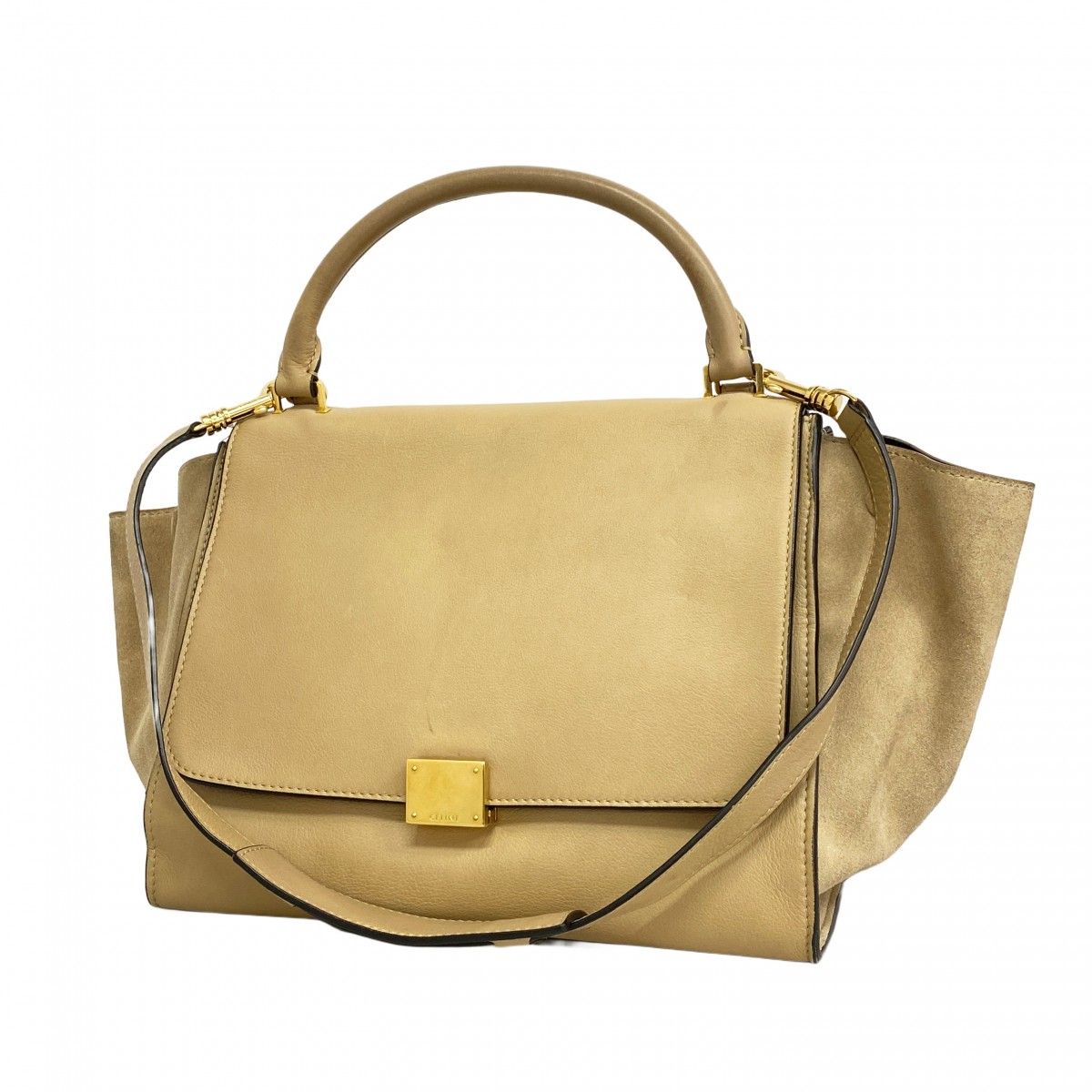 6ad4002】セリーヌ ハンドバッグ トラぺーズ レザー ブラウン ゴールド