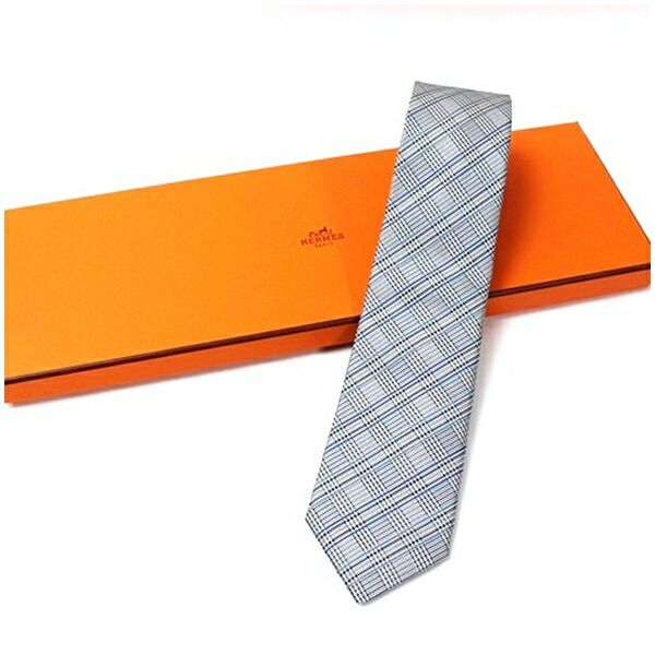 HERMES ネクタイ 新品未使用 エルメス シルク ネクタイ 未使用 チェック柄 中古 Sランク HERMES