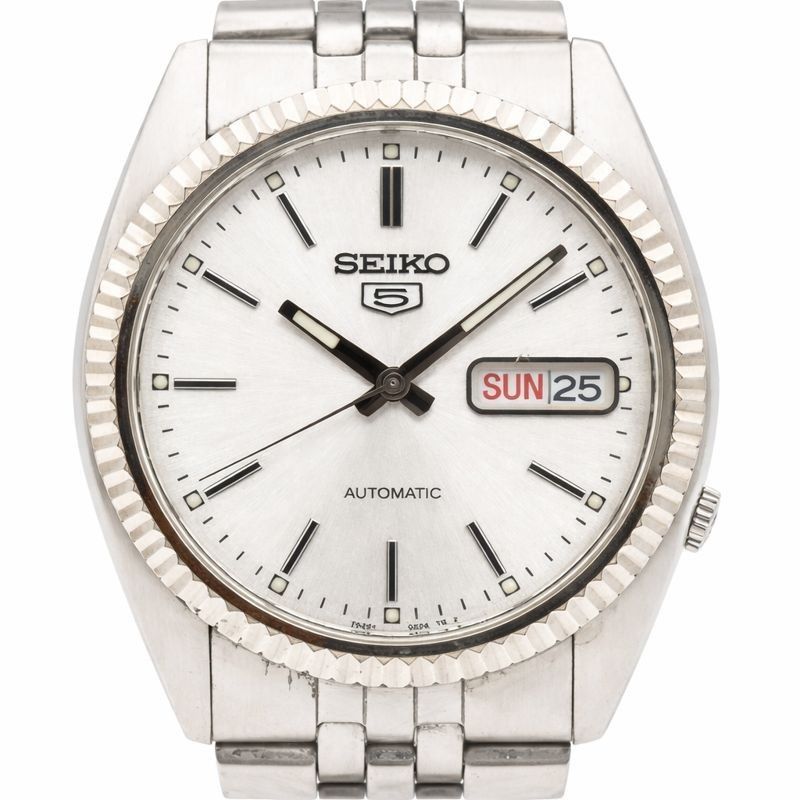 【動作品/7S26】SEIKO 5 自動巻き デイデイト シルバー メタルバンド ⭐ SEIKO セイコー 5 7S26-0500 自動巻 デイデイト シルバー文字盤