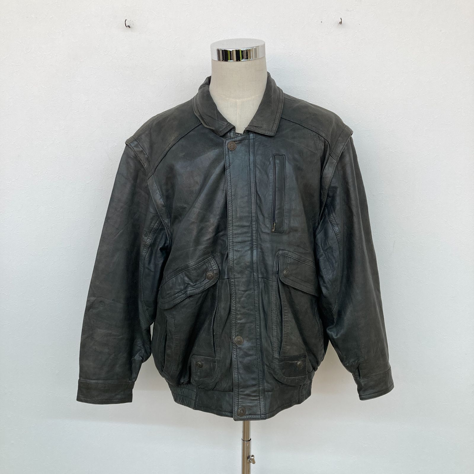 ☆美品 80s ヴィンテージ ダークグリーン レザージャケット 