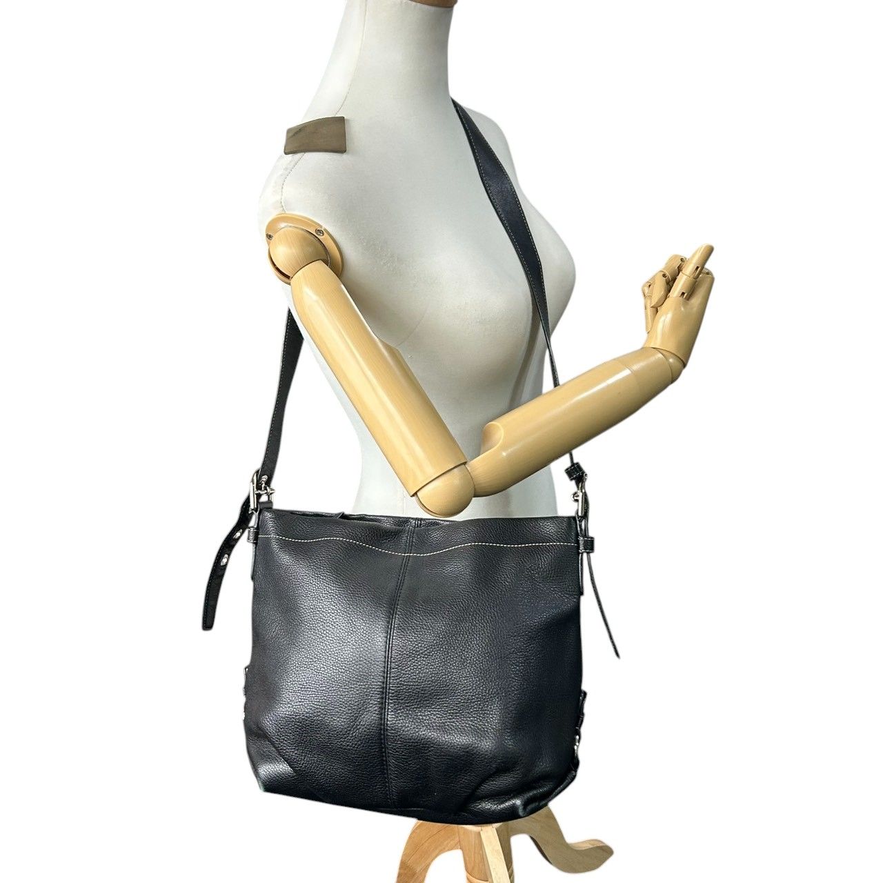 A978 美品 コーチ シボ革 レザー 2way ハンド ワンショル 黒 金具G 良品】コーチ COACH レザー 2WAY ショルダーバッグ ワンショルダー