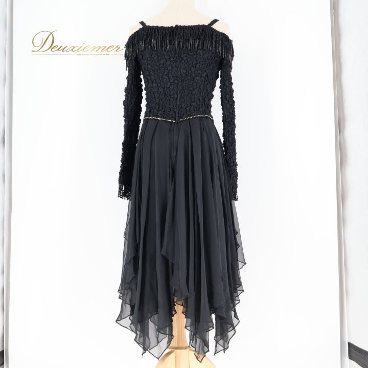 社交ダンス 衣装 ラテン ドレス ワンピース パーティドレス 黒 レース