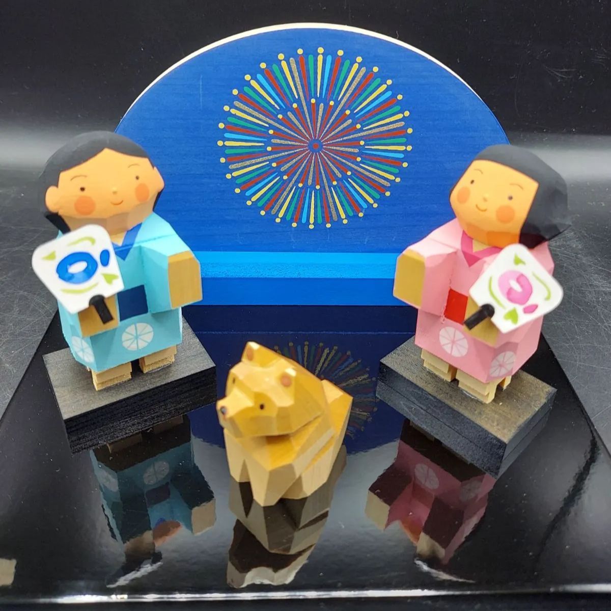 L》伊予一刀彫り 南雲工房 木彫り 人形 8月 花火 インテリア - メルカリ