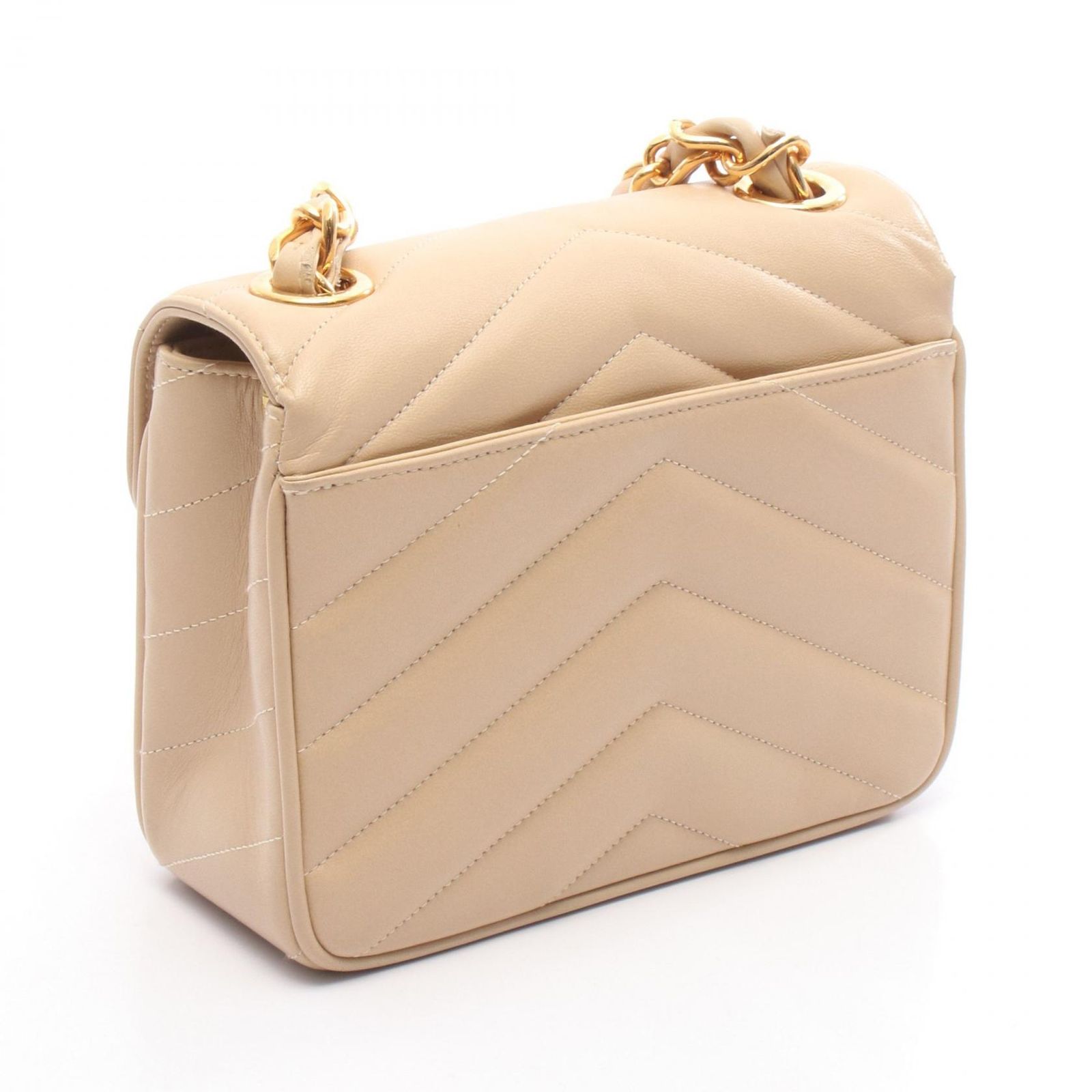 シャネル CHANEL ショルダーバッグ シェブロン Vステッチ ベージュ 