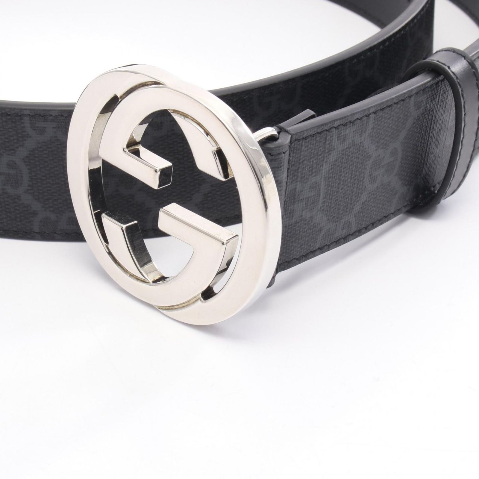 1円 GUCCI グッチ ベルト GG インターロッキングG 90⁄36 黒 白 114984