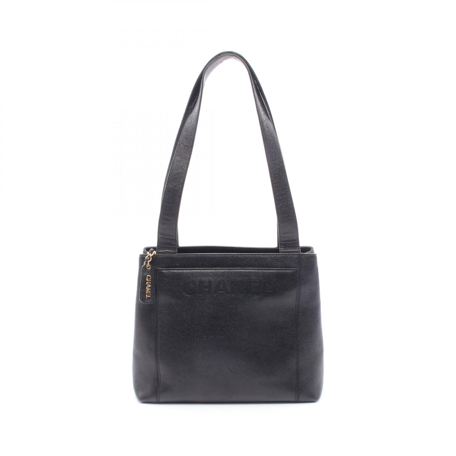 シャネル CHANEL トートバッグ ロゴ 08062 ブラック レザー カーフ