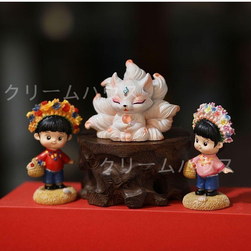 新品未使用】九尾狐 小狐 事務室 茶卓 茶道具 多肉鉢 造景 装飾品 工芸