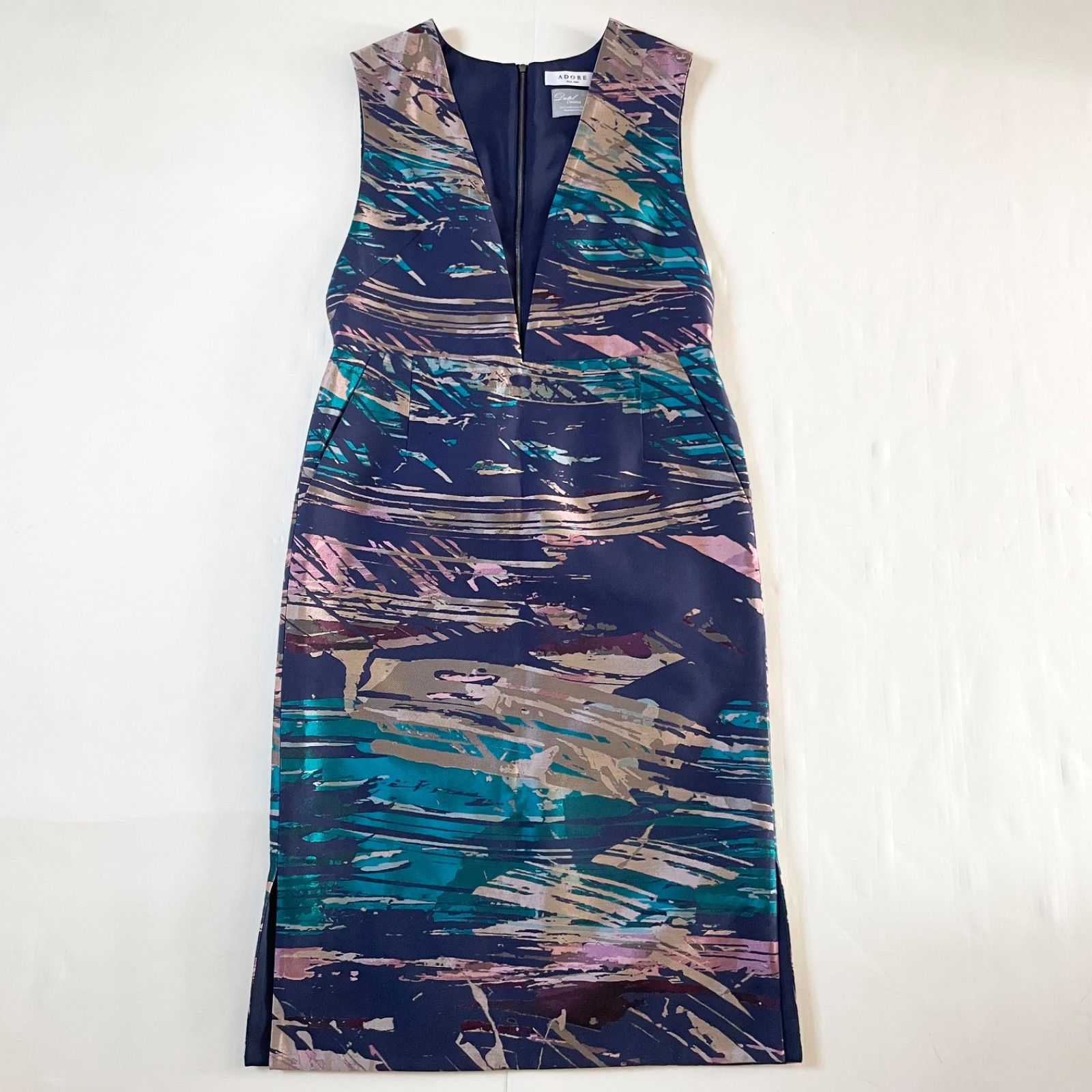 極美品☆アドーア ウール Vネックワンピース ゆったり バイカラー いーちゃんコラボ ]前後2WAYティアードワンピース [E2945