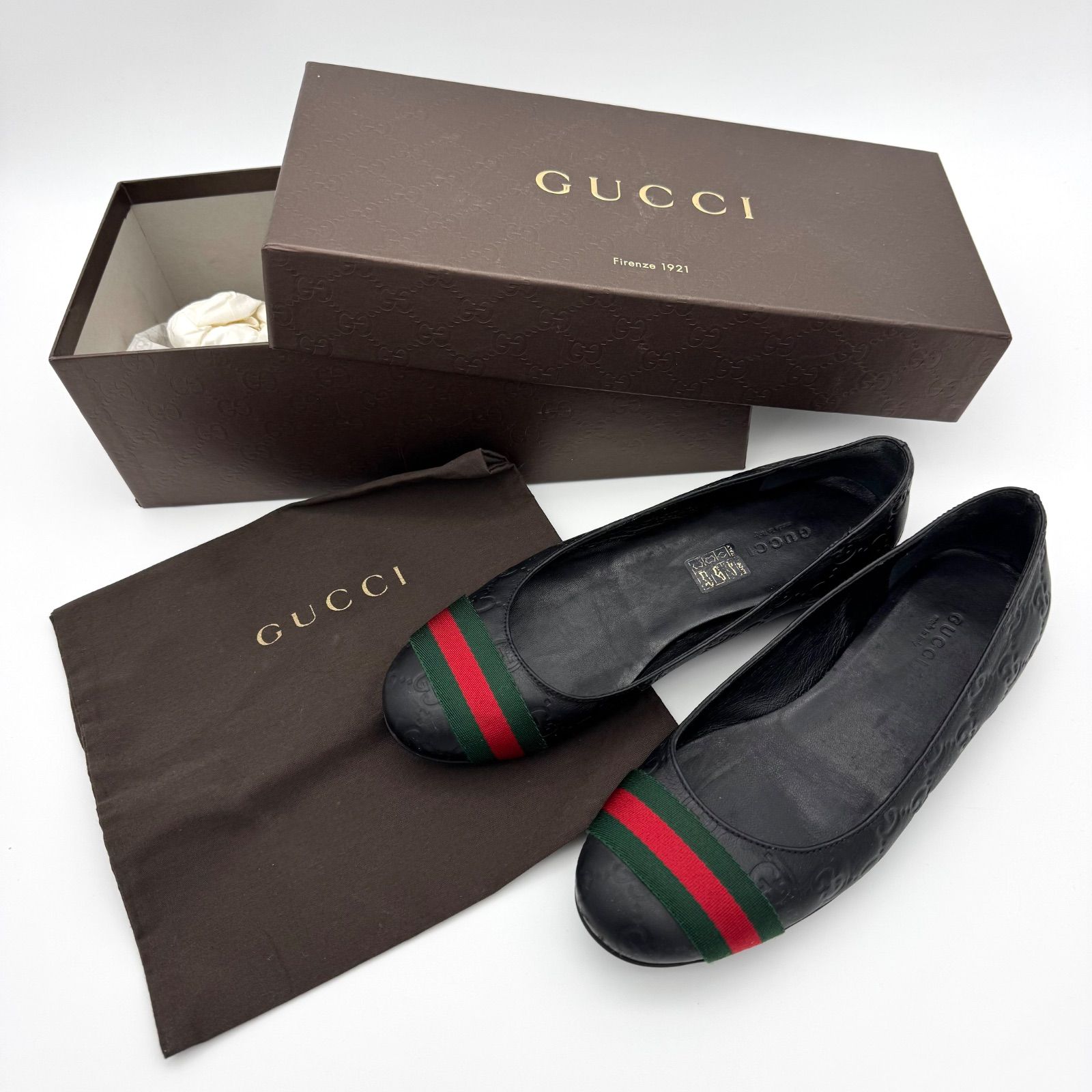 GUCCI グッチ フラットシューズ 靴 バレエシューズ 36 ブラック 黒