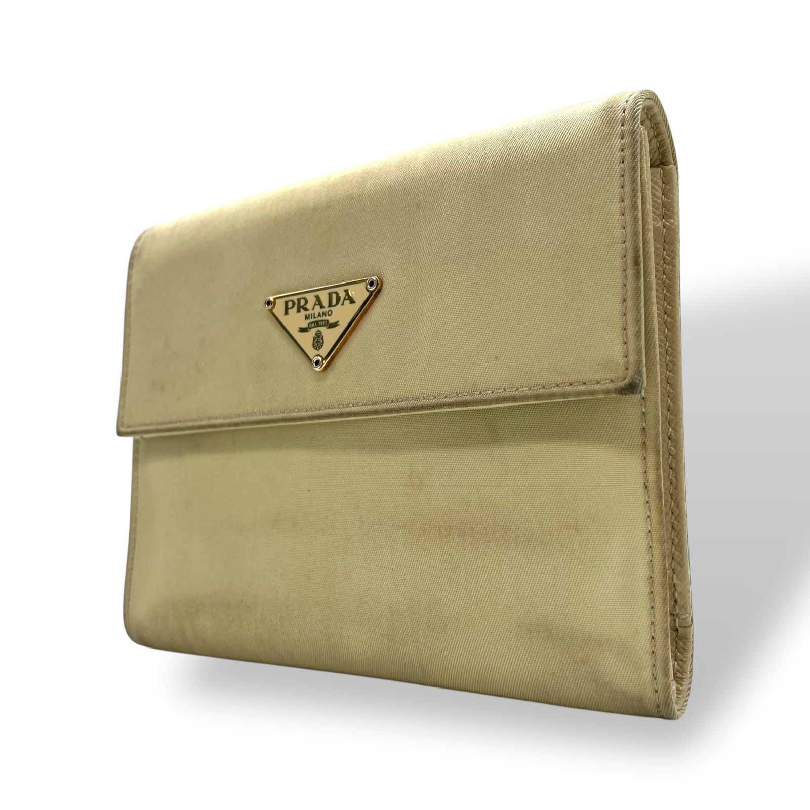 プラダ PRADA 三つ折り財布 コンパクトウォレット ベージュ ナイロン