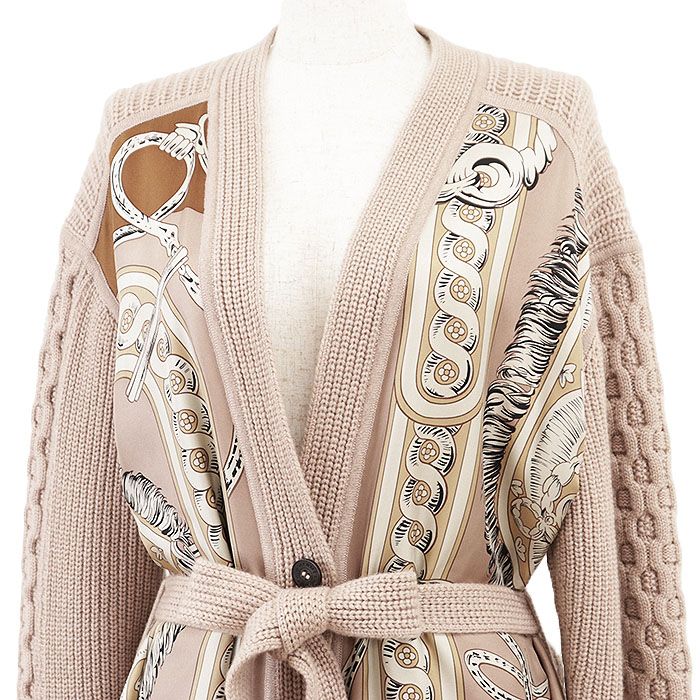 極美品】HERMES エルメス ロングカーディガン ツイルレーヌ シルク