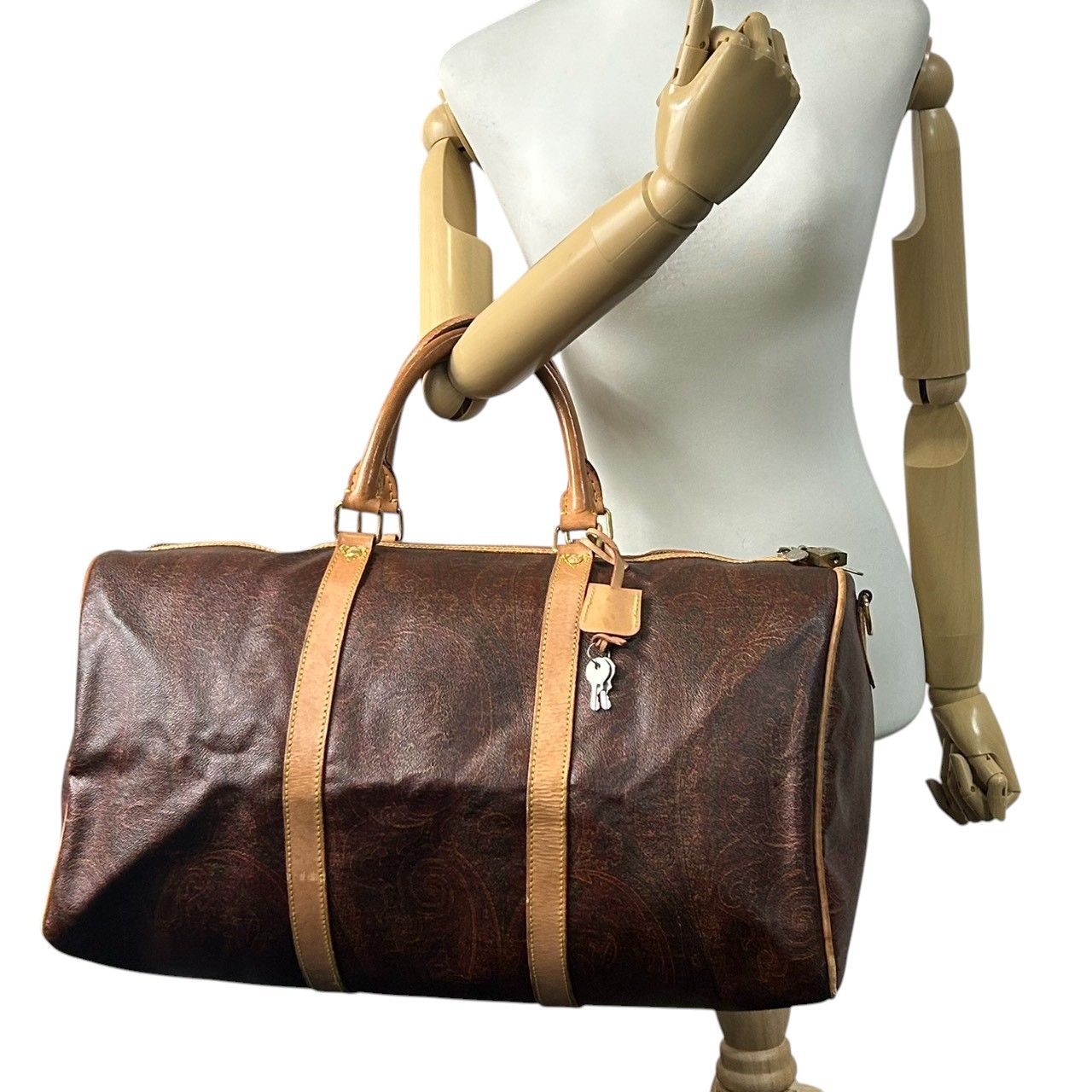 エトロ ETRO ボストンバッグ ハンドバッグ ペイズリー柄 PVC レザー 本