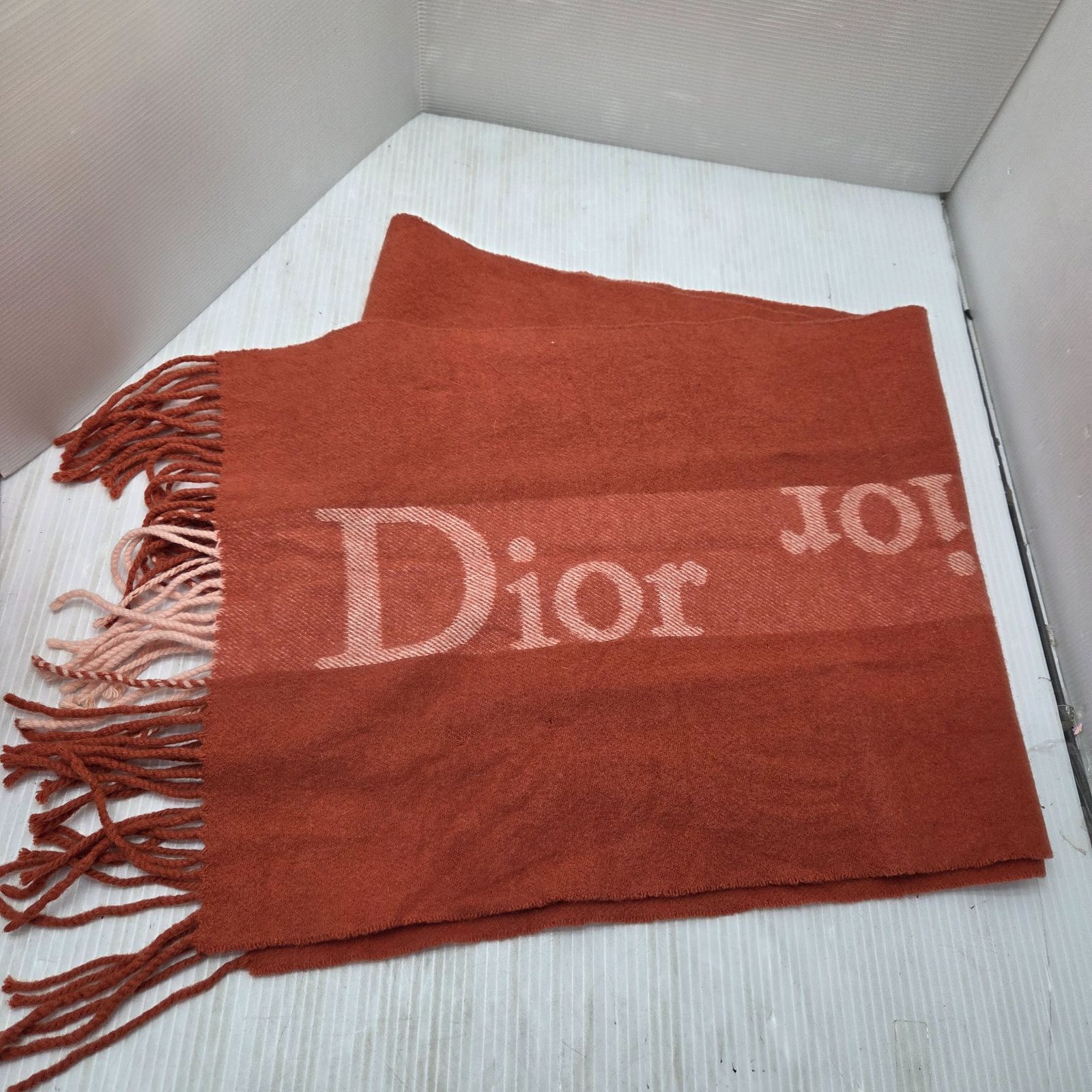 1 S01588 Dior ディオール ウール カシミヤ 混マフラー ロゴ フリンジ