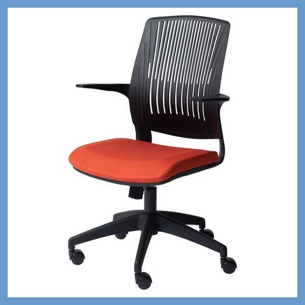 オフィスチェア 回転式 昇降機能 ロッキング機能 W61 5 D61 5 H92 99 SH45 52cm 背筋伸ばし 曲がる反発背もたれ No 50 オレンジ ブラック
