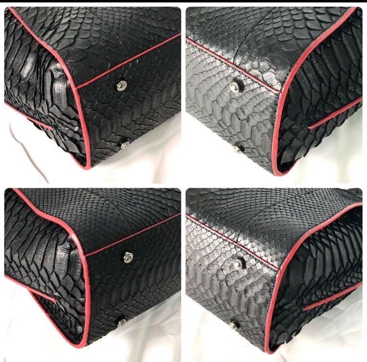 美品】パイソン トートバッグ 2way 黒×赤 レザー A4可 - メルカリ