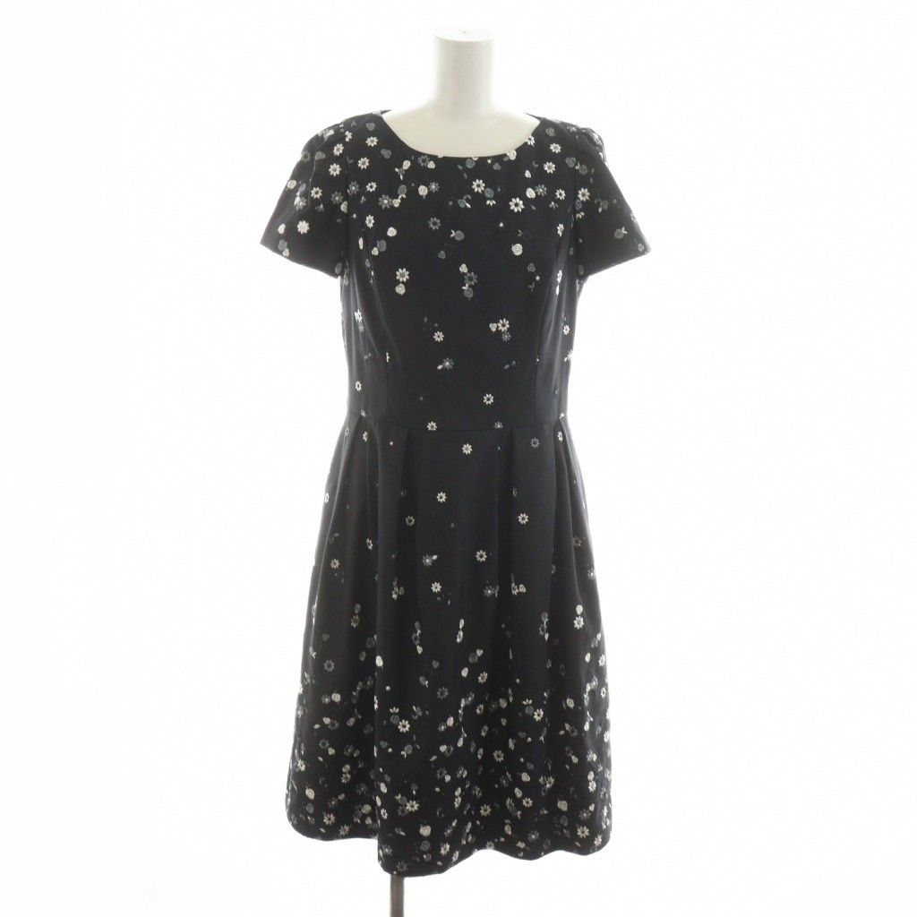 エムズグレイシー M'S GRACY ワンピース ひざ丈 半袖 花柄 38 黒