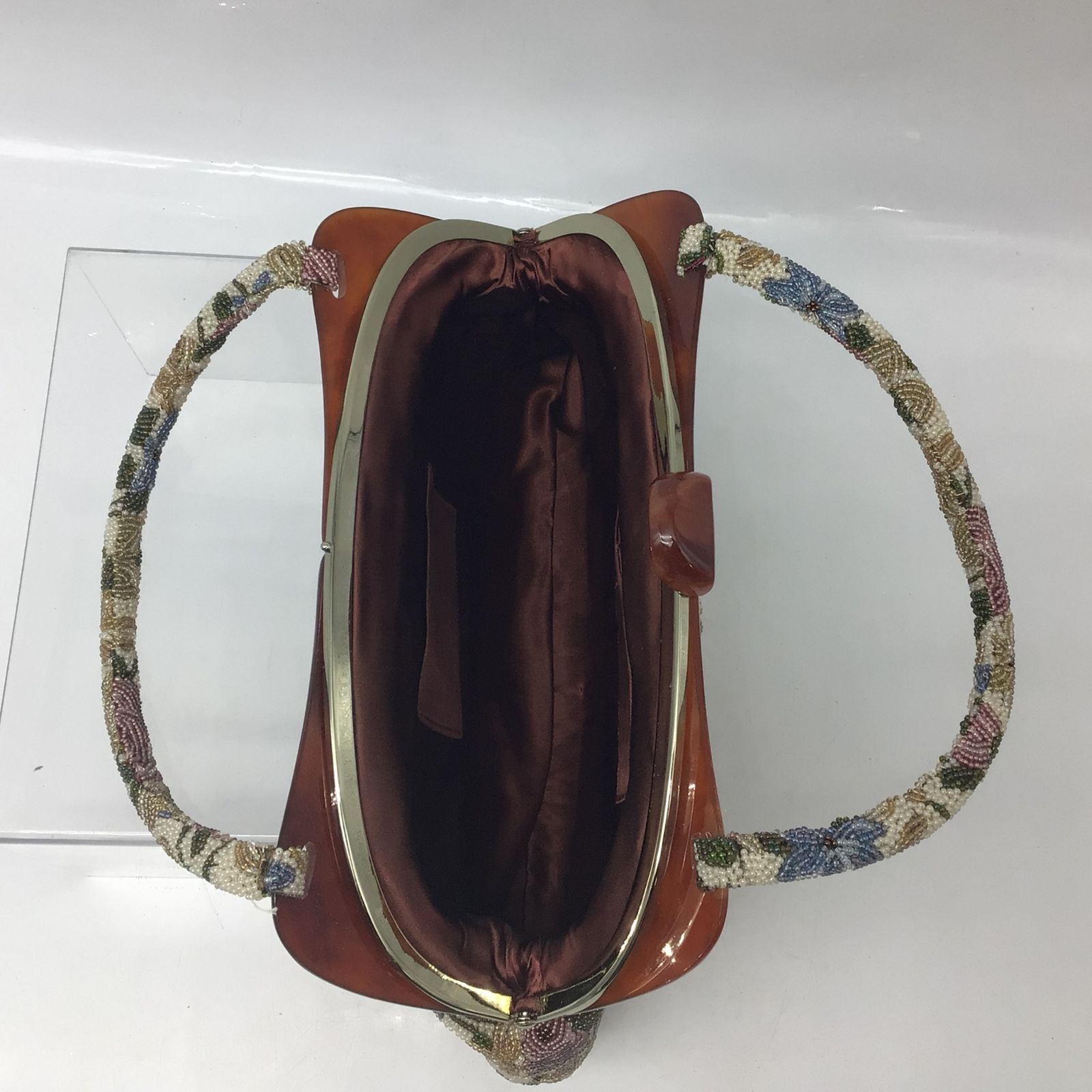 1260 【美品】総ビーズバッグ 鞄 箱付き ビーズ ハンドバッグ がま口