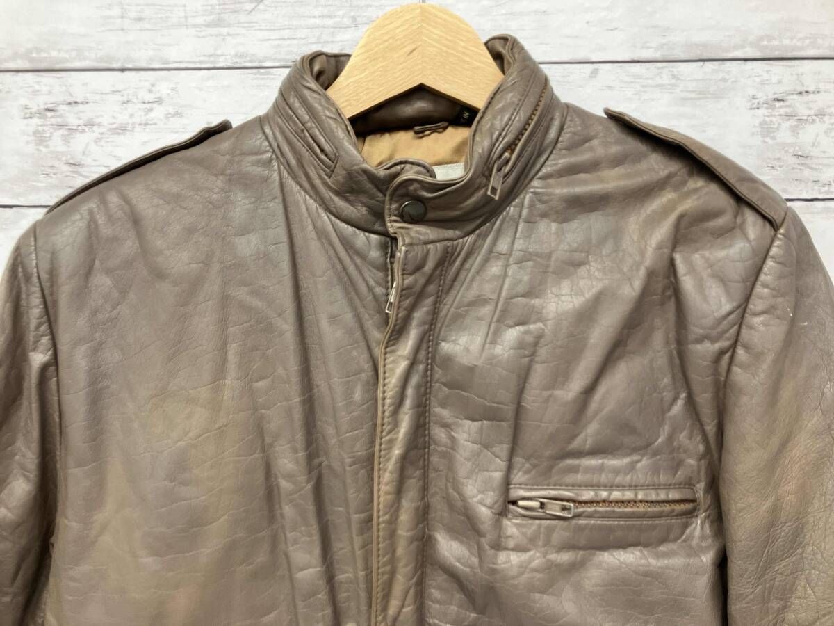 SCHOTT／レザージャケット／カーキ／ブラウン／フード収納／サイズ38