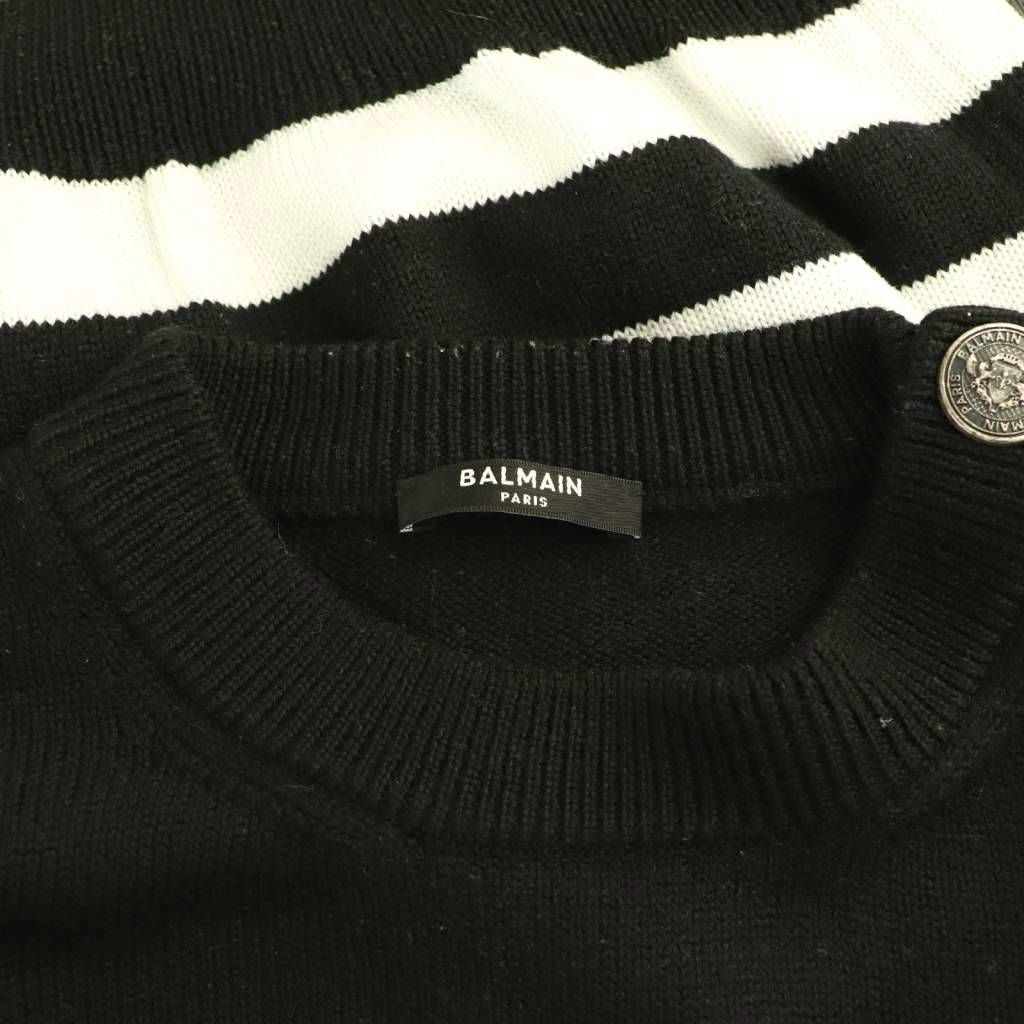 バルマン BALMAIN 3432K017 ショルダーボタン装飾ボーダーニット