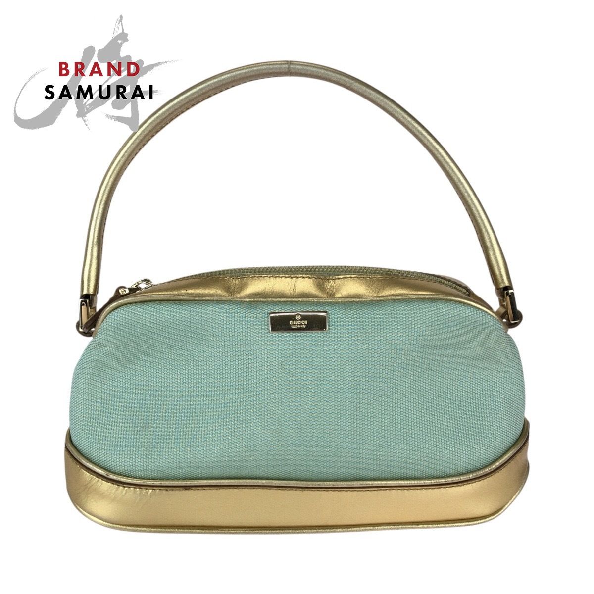 GUCCI グッチ アクセサリーポーチ ハンドバッグ サテン カーキ 美品 GUCCI グッチ グリーン ゴールド キャンバス/レザー 039 1133