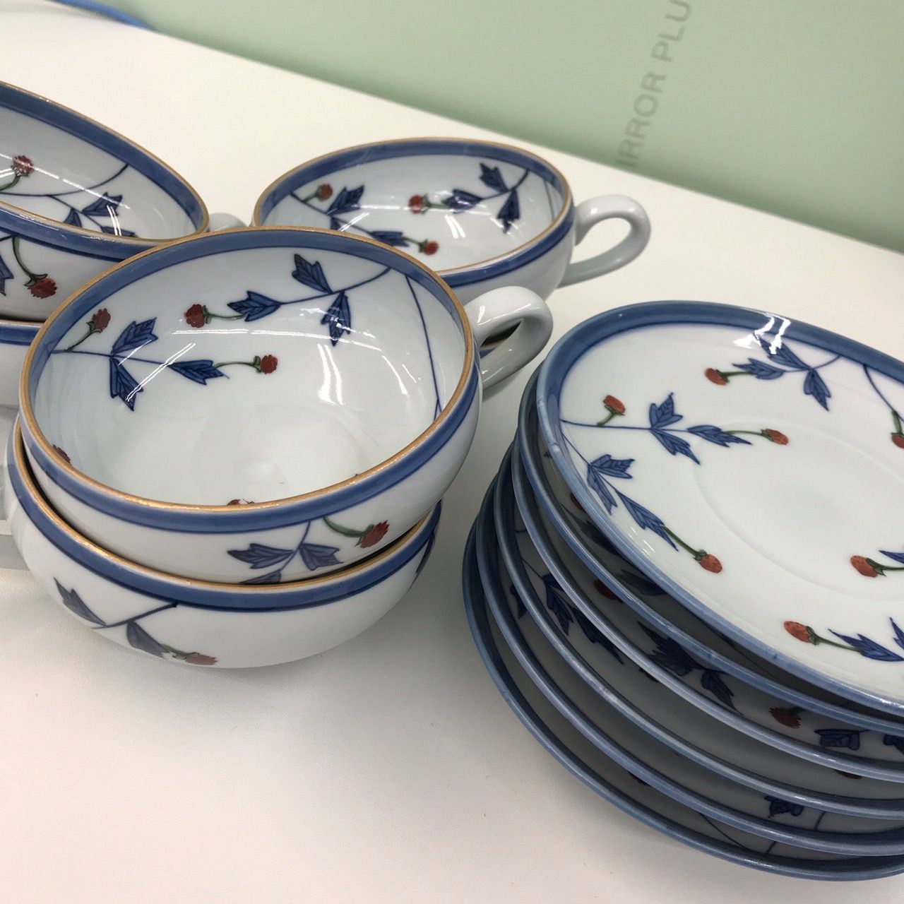 源右衛門 染錦苺絵 手付汁碗 カップ＆ソーサー ６客セット 苺 和食器 ♪