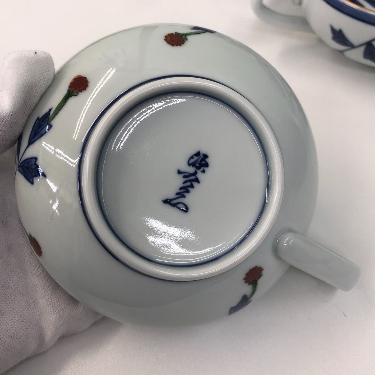  源右衛門 染錦苺絵 手付汁碗 カップ＆ソーサー ６客セット 苺 和食器 ♪ 汁椀 食器