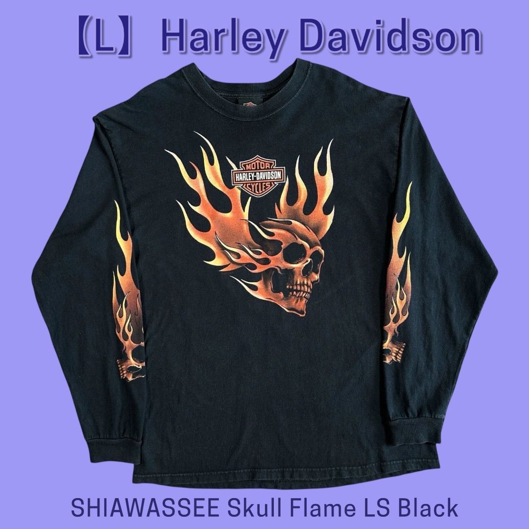 Harley Davidson SHIAWASSEE Skull Flame LS Black L